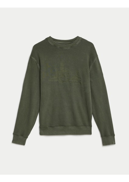 Marks & Spencer Saf Pamuklu Yuvarlak Yaka Sweatshirt