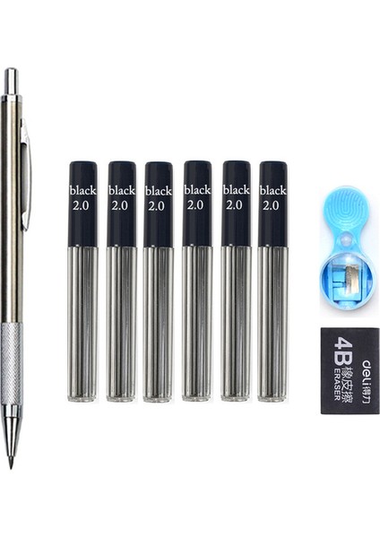 1pen Siyah Set C 2.0 Geri Çekilebilir Mekanik Metal/plastik Kalem Renkli Siyah 2mm Dolum 2b Kurşun Profesyonel Kalem Kroki Çizim Okulu (Yurt Dışından)