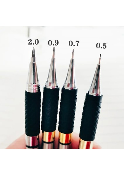 2.0 Kalem Seti A 0.5 0.7 0.9 2.0 Sanat Metal Otomatik Kalem Kaymaz Kapak Paslanmaz Çelik Mekanik Kurşun Kalem Yazma Siyah Kurşun 12 Renk Dolum (Yurt Dışından)