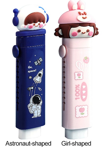Kız Şekilli 2 Adet Değiştirmeler Çocuklar Parti Iyilik Kauçuk Itme Çekme Geri Çekilebilir Silgi Kalem Astronot Yazma Sevimli Karikatür Yedekler Çizim (Yurt Dışından) fırsatları