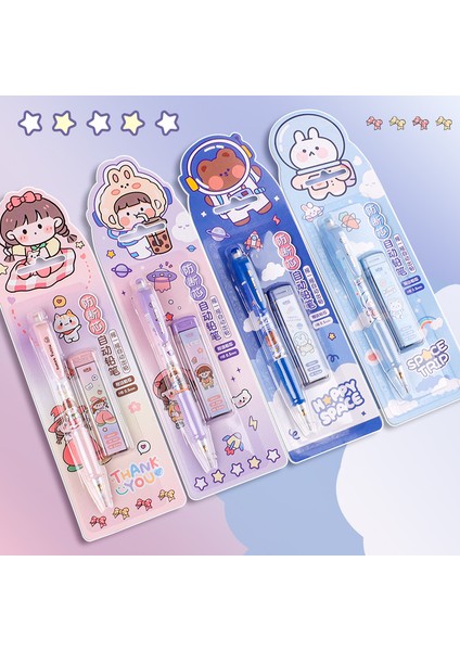 Mor Set Karikatür Mekanik Kalem Seti Tatlı Tasarım 12 Adet Hb 0.5mm Yedekler Silgi Kırtasiye Malzemeleri FC7202 (Yurt Dışından) fırsatları
