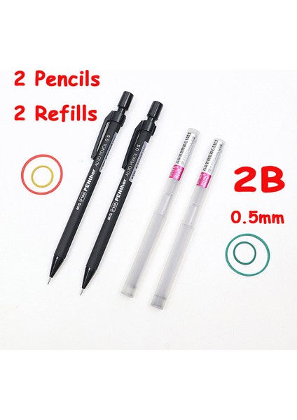 2 Siyah-2 Yedekler Otomatik Kalem 0.5 mm Siyah Plastik Mekanik Kurşunkalemler 2b Yedekler Çocuk Çizim Boyama Okul Kırtasiye Malzemeleri (Yurt Dışından)