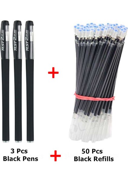 Siyah Set 3 Jel Kalem + 50 Yedek Set 0.38MM Siyah Mavi Kırmızı Mürekkep Günlüğü Yazma Okul Malzemeleri Kırtasiye (Yurt Dışından)