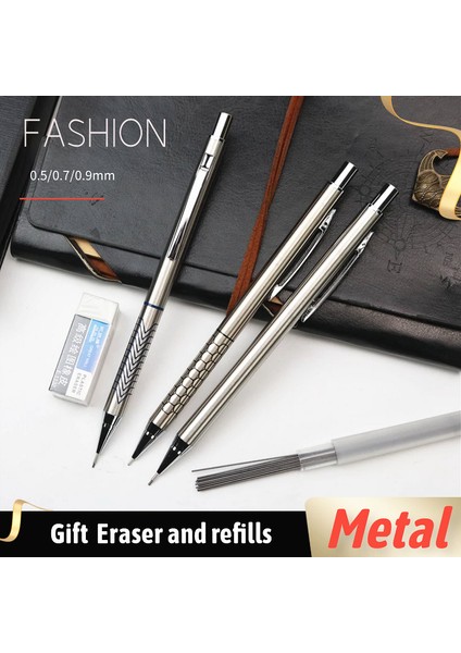 Bir 0.5AND 0.9-B Metal Mekanik Kurşun Kalem 0.5 0.7 0.9mm Öğrenciler Yazma Çizim Tasarımı Siyah Kalem 5 Adet/takım (Yurt Dışından)