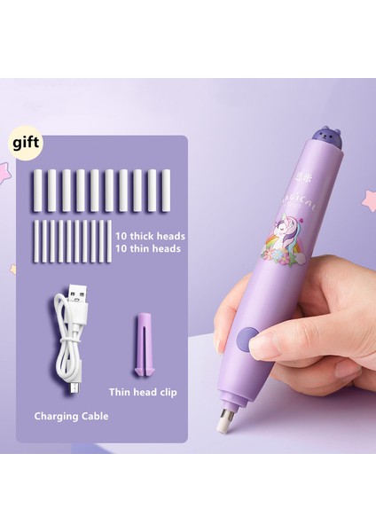 B3 Karikatür Unicorn USB Şarj Edilebilir Elektrikli Silgi Otomatik Çocuk Sevimli Silgi Öğrenci Kurşun Kalem Silgisi Sanat Silgi Ofis Malzemeleri (Yurt Dışından) fiyatları