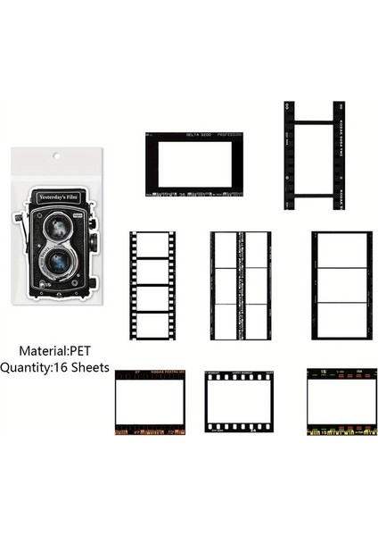 C 16 Adet Mohamm 16 Adet Pet Retro Yaşam Tarzı Film Kamera Fotoğraf Çerçevesi Scrapbooking Malzeme Kağıt Kolaj Dıy Fotoğraf Kartı Günlük Kayıt (Yurt Dışından)