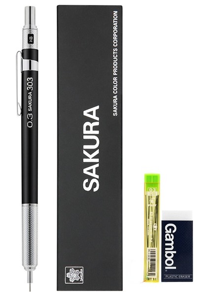 Siyah 0.3mm Set Sakura Mekanik Kurşun Kalem Metal Düşük Ağırlık Merkezi Kroki Çizim Kalem Öğrenciler Için Profesyonel Sanat Çizim Aktivite Kalemi (Yurt Dışından)