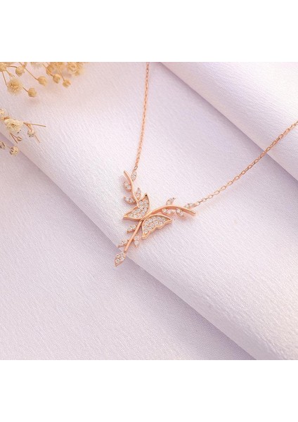 Minimal Kelebek Kolye, 925 Ayar Gümüş, Kadın, Butterfly