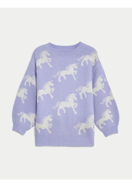 Marks & Spencer Unicorn Desenli Yuvarlak Yaka Kazak