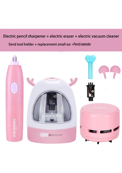Beyaz Pembe Set1 Tenwın Karikatür Mekanik Kalemtıraş Elektrikli Bileme Otomatik Okul Malzemeleri Çocuk Sevimli Kırtasiye 5 Renk (Yurt Dışından)