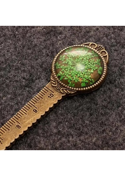 Yeşil 1 Adet Yaratıcı Retro Bronz Yuvarlak Imi 10 cm Cetvel Vintage Metal Renkli Çiçek Cam Taşlar Kitap Sayfası Işaretleyici Olarak (Yurt Dışından)