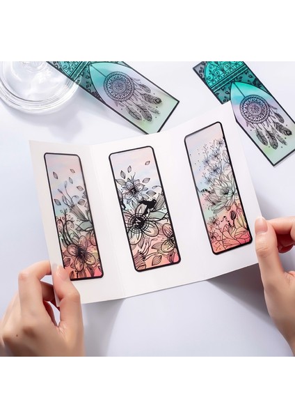 D 6 Adet/takım Kelebek Tüy Çiçek Dreamcatcher Imi Pvc Mat Okuma Kitap Ayracı Retro Kitap Sayfası Işaretleyici Kırtasiye Malzemeleri (Yurt Dışından)