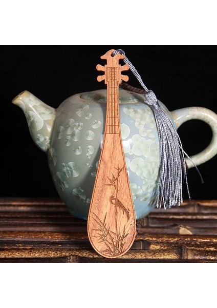 01 Çin Tarzı Narin Lute Gitar Bambu Imi Vintage Ahşap Oyma Lute Püskül Imi Öğrenci Hatıra Hediye (Yurt Dışından)