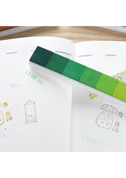 Yeşil 6 Renk Bar Inkpad Gökkuşağı Degrade Renkli Mürekkep Pedi Damga Baskı Için Dıy El Yapımı Hediye Dergisi Günlüğü Dekorasyon Ofis Okul 6333 (Yurt Dışından) fırsatları
