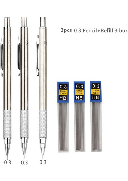 0.3mm 6 Adet Set Kawaii Metal Mekanik Kalem Seti 0.3 0.5 0.7 0.9 1.3 2.0mm Hb Otomatik Kalemler Okul Ofis Yazma Kırtasiye Tedarik (Yurt Dışından)