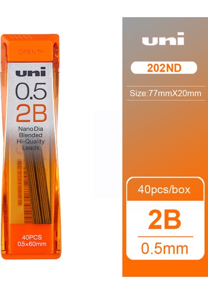 0.5 2b 1 Adet Unı Kurşun Kalem 0.3/0.5/0.7/0.9MM-202ND Nano Elmas Ekstra Sert Siyah Kurşun Mekanik Kurşun Kalem Yedekleri Hb/2b/3b/4b/h/2h/4h (Yurt Dışından)