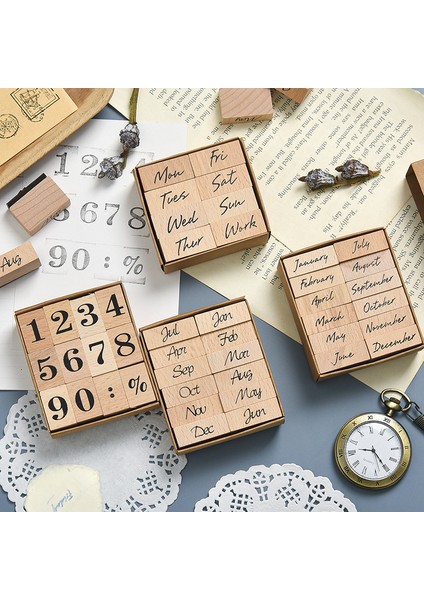 B Hafta Ay Numarası Tasarım Dekoratif Ahşap Kauçuk Numarası Damga Seti Vintage Kart Yapımı Için Dıy Zanaat Süt Scrapbooking (Yurt Dışından) modelleri