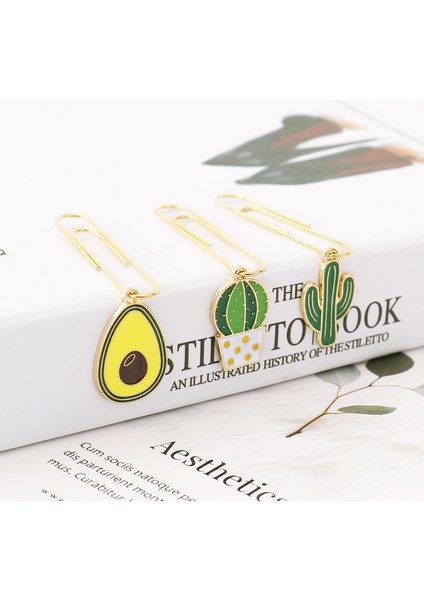 Mix Tutu 5 Adet Sevimli Avokado Imi Kawaii Kaktüs Altın Folyo Metal Kolye Ataş Kızlar Hediye Ofis Okul Malzemeleri H0335 (Yurt Dışından)