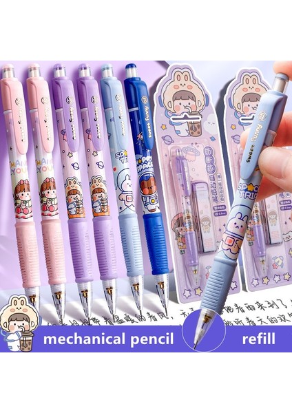 A1 Basın Karikatür Sevimli Kalem 0.5mm Otomatik Kalem Seti Silgi ile Çocuklar Okul Malzemeleri Ödülleri Öğrenci Test Kalemi Ofis Kalem Hediye (Yurt Dışından) modelleri