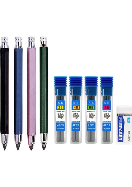 Siyah Kalem Seti - 4b Mekanik Kurşun Kalem 5.6mm 2b/4b/6b/8b Graffiti Çizim Tarama Otomatik Kalemler Profesyonel Boyama Yazma Malzemeleri Için Set (Yurt Dışından)