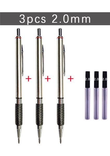 3 Adet 2.0mm A 0.5 0.7 0.9 1.3 2.0mm Mekanik Kalem Seti Tam Metal Sanat Çizim Boyama Otomatik Kurşun Kalem Ofis Okul Malzemeleri (Yurt Dışından)