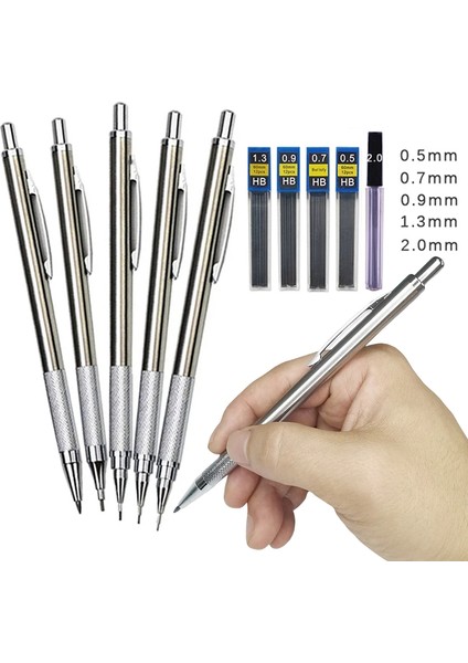 3 Adet 2.0mm A 0.5 0.7 0.9 1.3 2.0mm Mekanik Kalem Seti Tam Metal Sanat Çizim Boyama Otomatik Kurşun Kalem Ofis Okul Malzemeleri (Yurt Dışından)