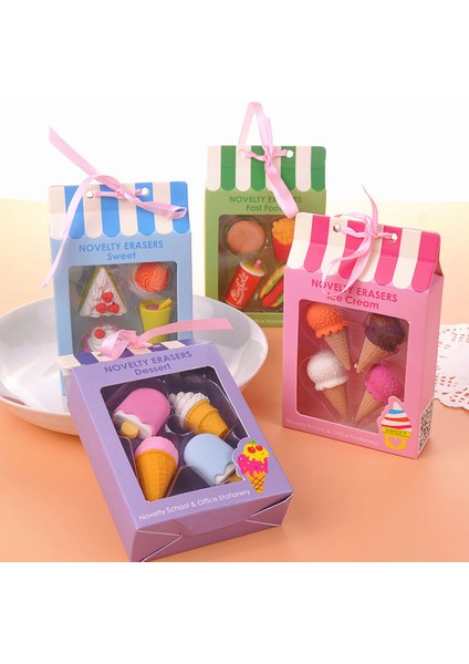 Yeşil 4 Adet Kawaii Yaratıcı Gıda Kek Silgi Noel Çocuk Hediye Dondurma Hamburger Lolipop Ayrılabilir Kauçuk Silgi Kırtasiye (Yurt Dışından)