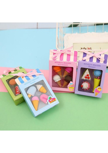 Yeşil 4 Adet Kawaii Yaratıcı Gıda Kek Silgi Noel Çocuk Hediye Dondurma Hamburger Lolipop Ayrılabilir Kauçuk Silgi Kırtasiye (Yurt Dışından)