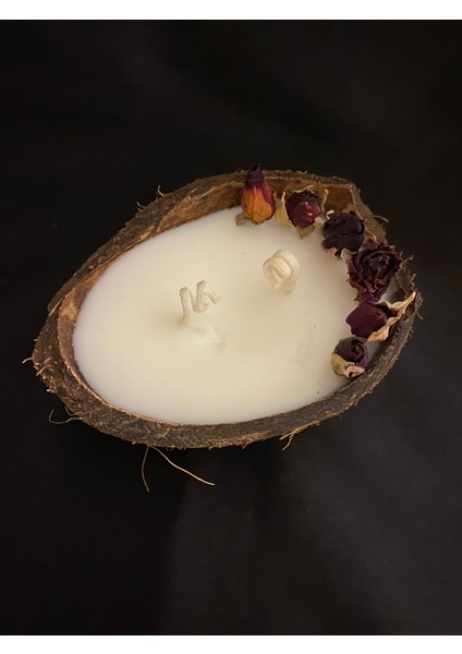 Hediyelik Ve Dekoratif Hindistan Cevizi Kabuğunda Kırmızı Gül Süslemeli Vegan Soya Mumu fiyatları