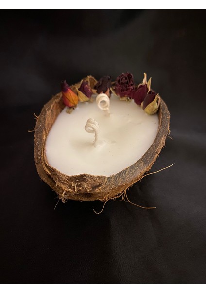 Hediyelik Ve Dekoratif Hindistan Cevizi Kabuğunda Kırmızı Gül Süslemeli Vegan Soya Mumu modelleri