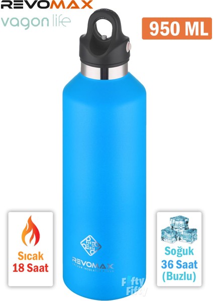 Revomax 950 ml Büyük Kapasiteli Özel Kapak Sistemli 18SAAT Sıcak/36 Saat Soğuk Çelik Termos -950ML