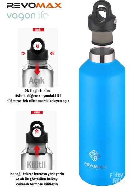 Revomax 950 ml Büyük Kapasiteli Özel Kapak Sistemli 18SAAT Sıcak/36 Saat Soğuk Çelik Termos -950ML fiyatları
