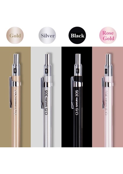0.5mm Gümüş-Hb Kurşun Metal Kabuk Yazma Otomatik Mekanik Kurşun Kalem 0.3/0.5mm Grafit Çizim Ofis Malzemeleri Sanat Kırtasiye XS-303/305 Sakura (Yurt Dışından) modelleri