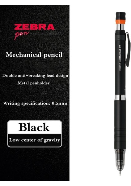 Siyah 0.5mm Zebra MA86 Mekanik Kurşun Kalem Metal Kavrama Çizim Kalemi 0.3/0.5mm Öğrenciler Yazma Düşük Ağırlık Merkezi Kırtasiye Malzemeleri (Yurt Dışından)