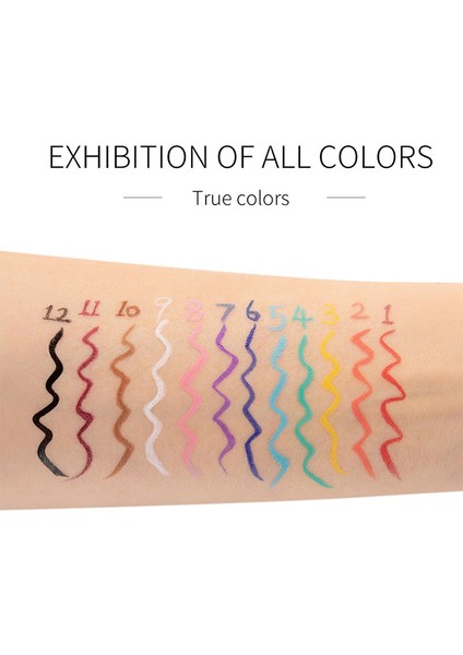 07 12 Renk Eyeliner Sıvı Kalem Su Geçirmez Kolay Giyilebilir Makyaj Mat Göz Kalemi Mavi Kırmızı Yeşil Beyaz Altın Kahverengi Eyeliner (Yurt Dışından) fırsatları