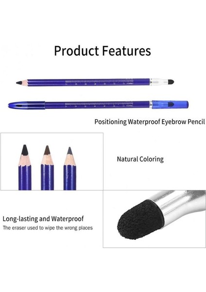 Siyah 2 Adet Su Geçirmez Microblading Kalem Kalıcı Makyaj Dövme Kaş Işaretleyici Kalem Çift Uçlu Konumlandırma Kalem Silgi ile (Yurt Dışından)