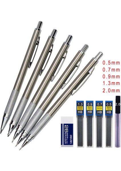 2.0mm 0.5 0.7 0.9 1.3 2.0mm Mekanik Kurşun Kalem Seti Tam Metal Sanat Çizim Boyama Otomatik Kurşun Kalem Ofis Okul Malzemeleri (Yurt Dışından)