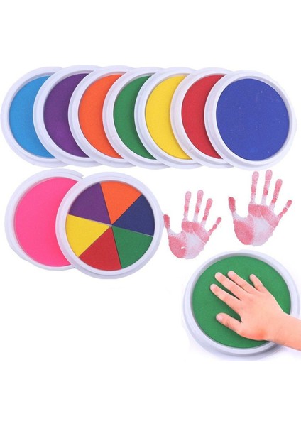 F Yuvarlak 6 Renk Mürekkep Pedi Damga Toksik Olmayan Güvenli Diy Parmak Boyama Zanaat Çocuk Çizim Interaktif Hayal El Izi Pigment Mürekkepleri (Yurt Dışından)