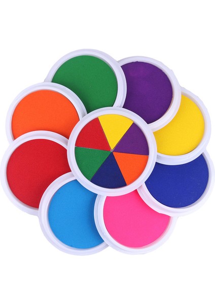F Yuvarlak 6 Renk Mürekkep Pedi Damga Toksik Olmayan Güvenli Diy Parmak Boyama Zanaat Çocuk Çizim Interaktif Hayal El Izi Pigment Mürekkepleri (Yurt Dışından)