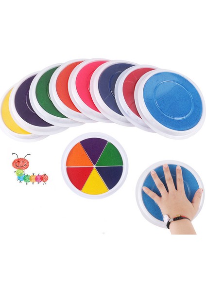 F Yuvarlak 6 Renk Mürekkep Pedi Damga Toksik Olmayan Güvenli Diy Parmak Boyama Zanaat Çocuk Çizim Interaktif Hayal El Izi Pigment Mürekkepleri (Yurt Dışından)