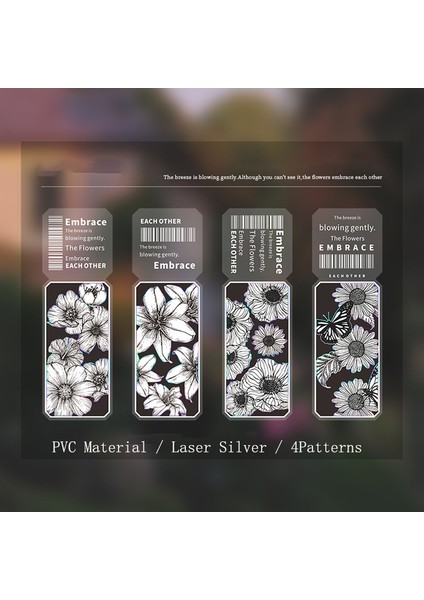 D Journamm 4 Adet/paket Çiçek Kelebek Kitap Ayracı Lazer Gümüş Okul Malzemeleri Yaratıcı Kırtasiye Şeffaf Pvc Estetik Kitap Ayracı (Yurt Dışından)