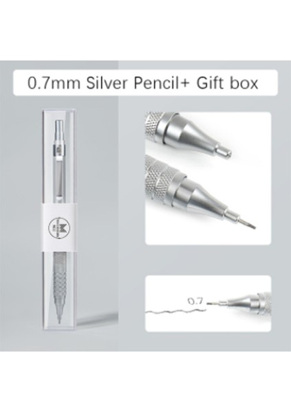 Kutu ile 0.7 Gümüş 0.3 0.5 0.7 2.0mm Sanat Çizim Otomatik Kalemler Düşük Ağırlık Merkezi Geri Çekilebilir Uç Metal Kalem Ofis Okul Hediye Kutusu Seti (Yurt Dışından)