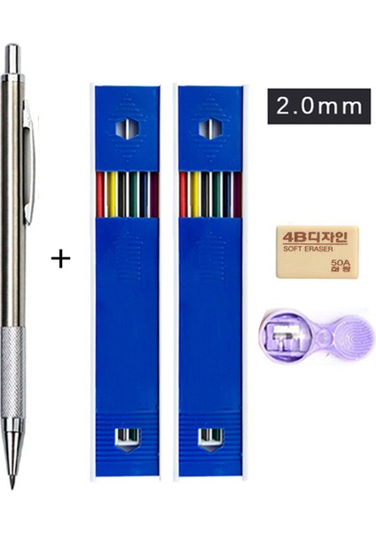 Kalem Seti C 2.0mm Metal Mekanik Kalem Seti Renkli Kurşun 2b Silinebilir Öğrenci Sanat Kroki Çizim Araçları Okul Ofis Malzemeleri Kırtasiye (Yurt Dışından)