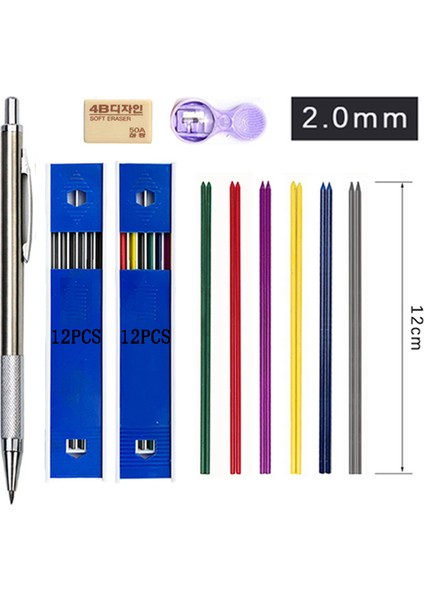 Kalem Seti C 2.0mm Metal Mekanik Kalem Seti Renkli Kurşun 2b Silinebilir Öğrenci Sanat Kroki Çizim Araçları Okul Ofis Malzemeleri Kırtasiye (Yurt Dışından) fiyatları