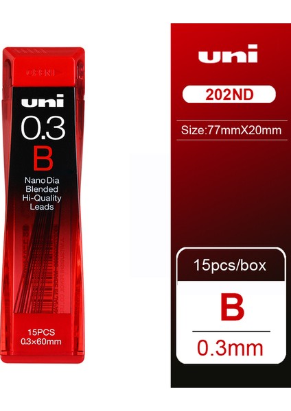 0.3 B 1 Adet Unı Kurşun Kalem 0.3/0.5/0.7/0.9MM-202ND Nano Elmas Ekstra Sert Siyah Kurşun Mekanik Kurşun Kalem Yedekleri Hb/2b/3b/4b/h/2h/4h (Yurt Dışından)