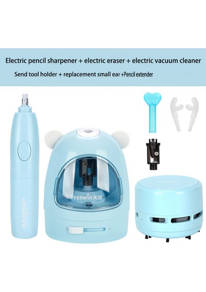 Mavi Set1 Tenwın Karikatür Mekanik Kalemtıraş Elektrikli Bileme Otomatik Okul Malzemeleri Çocuk Sevimli Kırtasiye 5 Renk (Yurt Dışından)