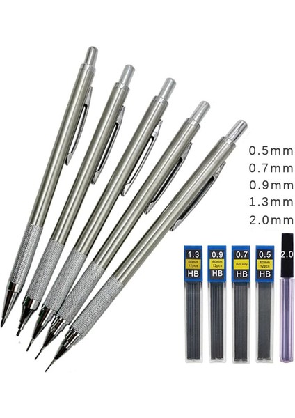 2.0mm Mekanik Kurşun Kalem Seti Metal Sanat Çizim Boyama Otomatik Kurşun Kalem Ofis Okul Malzemeleri 0.3 0.5 0.7 0.9 1.3 2.0mm (Yurt Dışından) modelleri