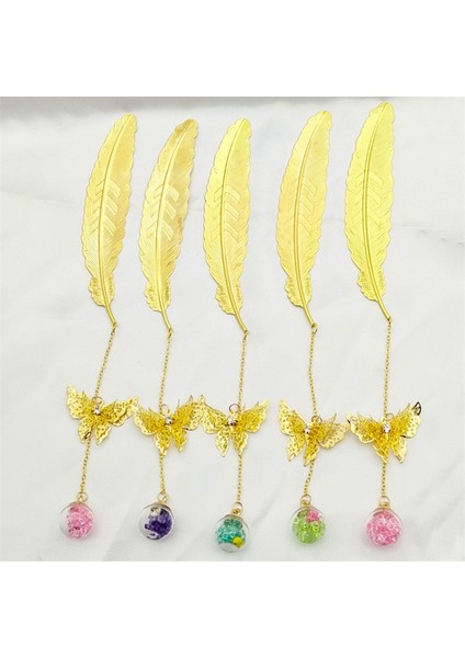 05-Altın-Yeşil 1 Adet Retro Vintage Yer Ayracı Tasarımı Tüy/kelebek Yaratıcı Metal Imleri Promosyon Hediye Kırtasiye Film Kitap Ayracı (Yurt Dışından) modelleri