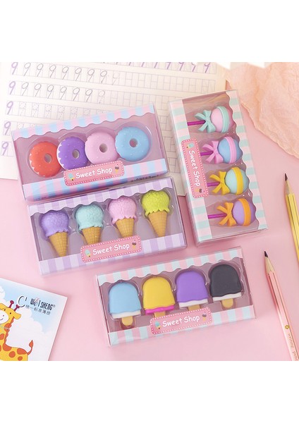 C 4 Adet Nefis Dondurma Silgi Seti Mini Lolipop Tatlı Popsicle Donuts Çocuklar Için Kauçuk Kalem Silgi Hediye Okul Öğrenci Ödülü (Yurt Dışından)
