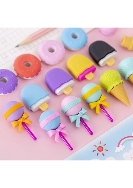 C 4 Adet Nefis Dondurma Silgi Seti Mini Lolipop Tatlı Popsicle Donuts Çocuklar Için Kauçuk Kalem Silgi Hediye Okul Öğrenci Ödülü (Yurt Dışından)